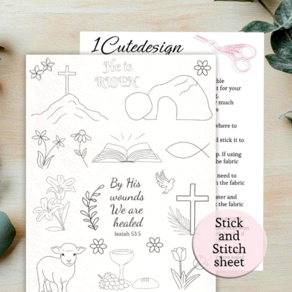 Religious Easter Stick and Stitch Sheet